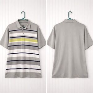 PGA Tour Pro Series Mens XL Polo Shirt Grey Stripe Performance Golf Short Sleeve
